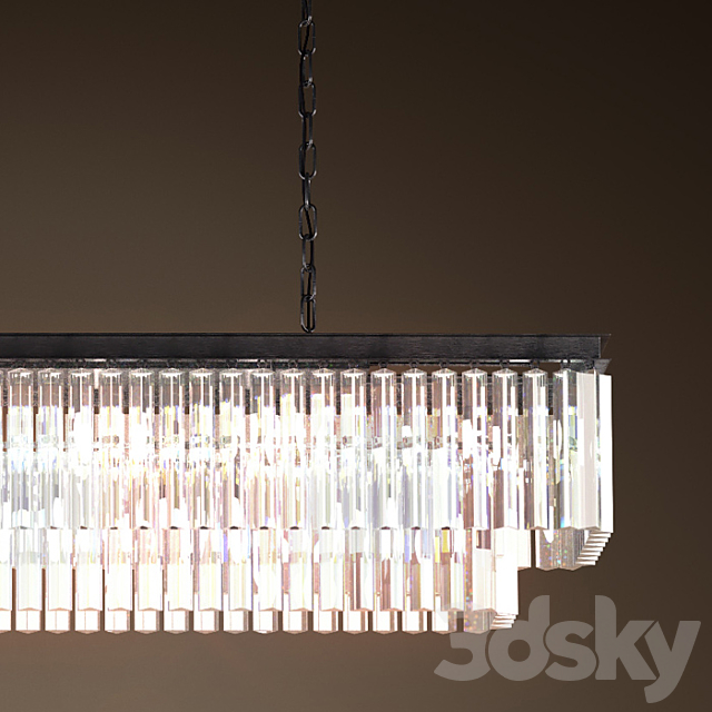 RH _ 1920S ODEON GLASS FRINGE RECTANGULAR CHANDELIER LARGE IRON 3ds Max - thumbnail 2