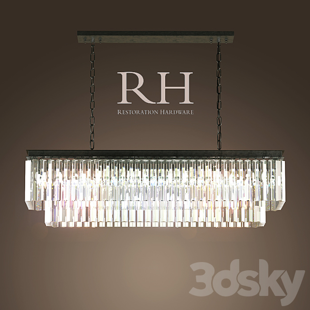 RH _ 1920S ODEON GLASS FRINGE RECTANGULAR CHANDELIER SMALL IRON 3DSMax File - thumbnail 1