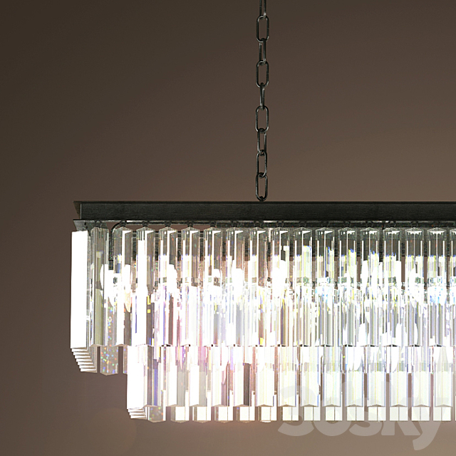 RH _ 1920S ODEON GLASS FRINGE RECTANGULAR CHANDELIER SMALL IRON 3DSMax File - thumbnail 2