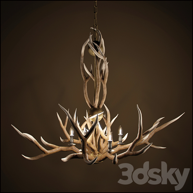 RH Adirondack Antler 6-Arm Chandelier 3DSMax File - thumbnail 1