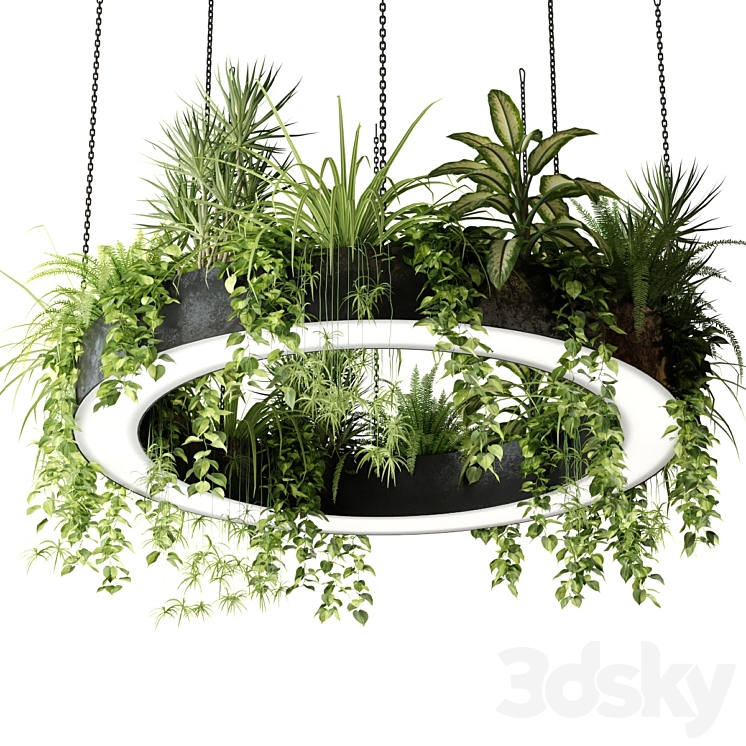 Ring lamp planter with plants 3DS Max Model - thumbnail 3