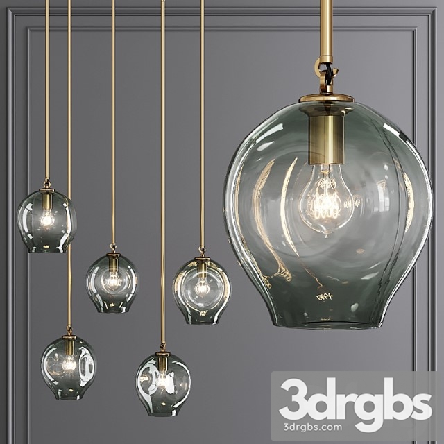 Small Bubble Pendant Brushed Brass And Dark Green Glass 3dsmax Download - thumbnail 1