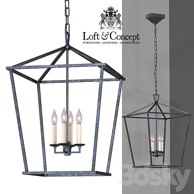 Suspension 19th C. English Openwork Square Pendant Black 3DSMax File - thumbnail 1