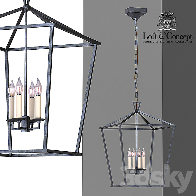 Suspension 19th C. English Openwork Square Pendant Black 3DSMax File - thumbnail 2