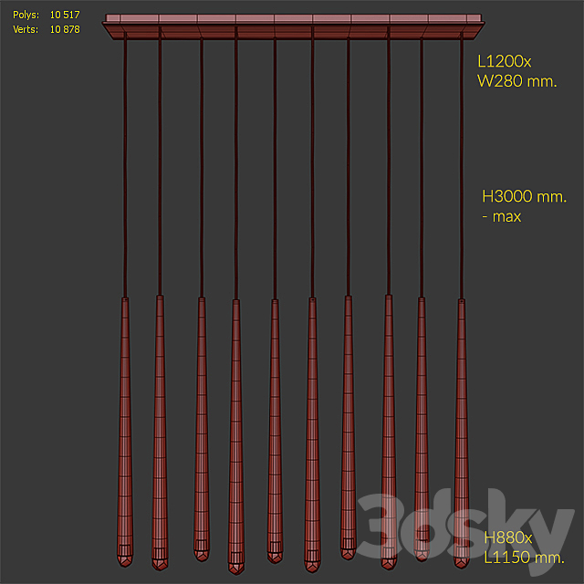 Suspension Restoration Hardware Aquitane Linear chandelier 48 3DSMax File - thumbnail 2