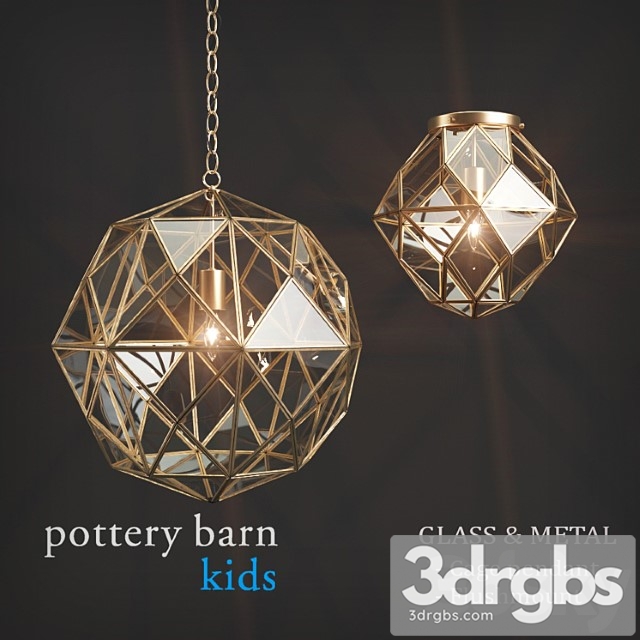 Svietil Niki Pottery Barn Kids Glass Metal Cage Pendant Flushmount 3dsmax Download - thumbnail 1