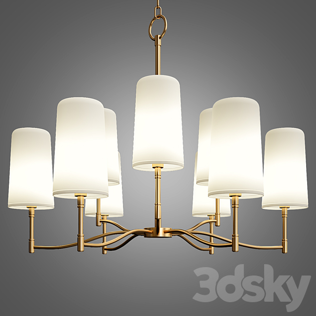 Temple 6 Light Brass Shaded Chandelier 3DSMax File - thumbnail 1