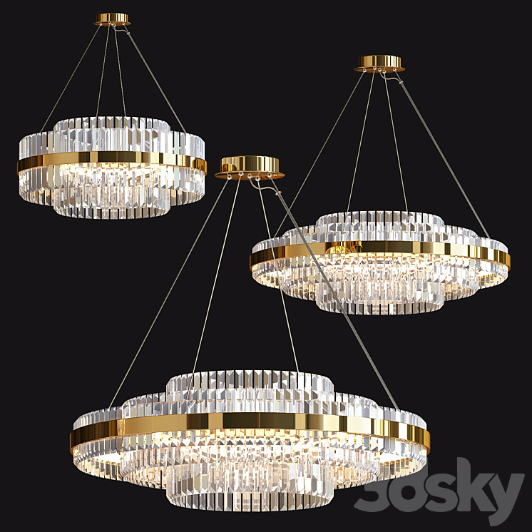 Tiered Crystal LED Chandelier 3DS Max Model - thumbnail 3