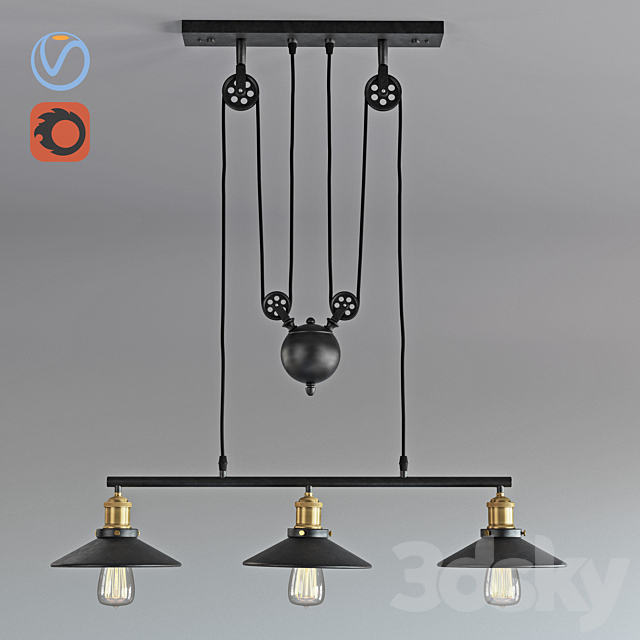 Vintage Loft Industrial LED American Country pulley pendant light 3DSMax File - thumbnail 1