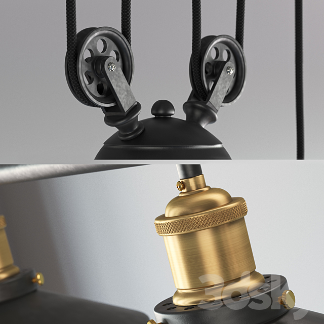 Vintage Loft Industrial LED American Country pulley pendant light 3DSMax File - thumbnail 2