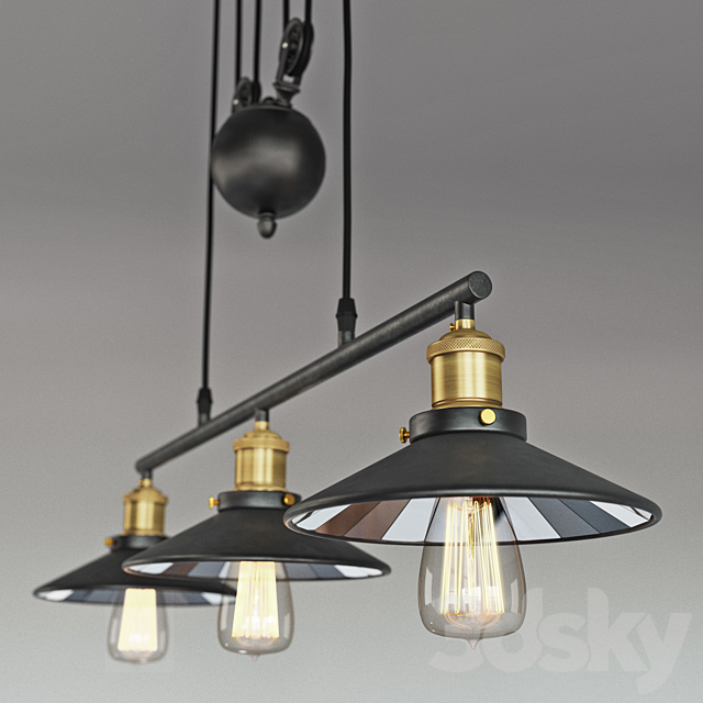 Vintage Loft Industrial LED American Country pulley pendant light 3DSMax File - thumbnail 3