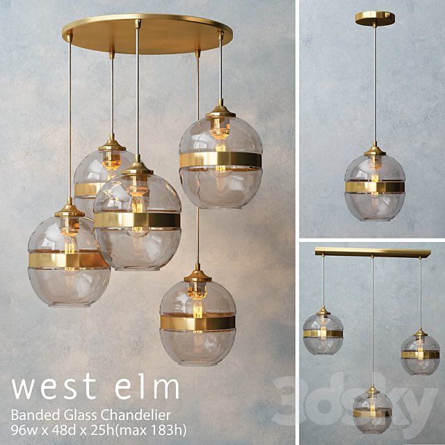 West elm – Banded Glass Chandelier 3DS Max Model - thumbnail 1