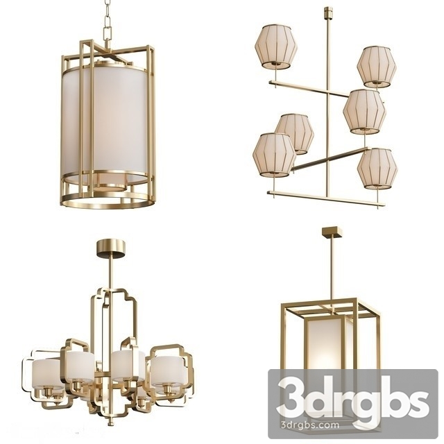 Wide Antique Brass Chandelier Pendant Lamps 2 3dsmax Download - thumbnail 1