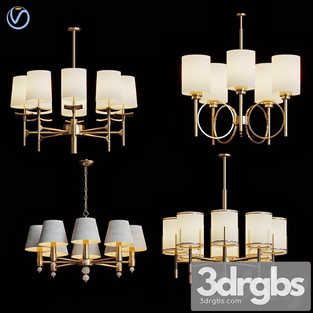 Wide antique brass chandelier_3 3dsmax Download - thumbnail 1