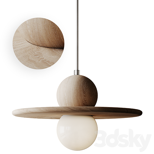 Wood Minimalist Plate Pendant Ceiling Light 3DSMax File - thumbnail 1