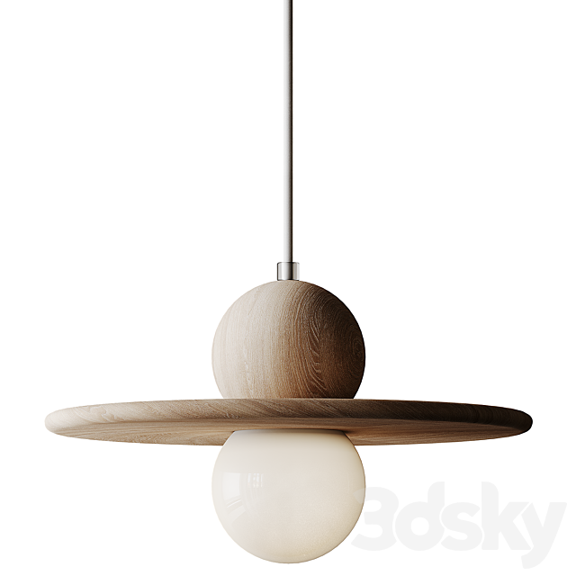 Wood Minimalist Plate Pendant Ceiling Light 3DSMax File - thumbnail 2