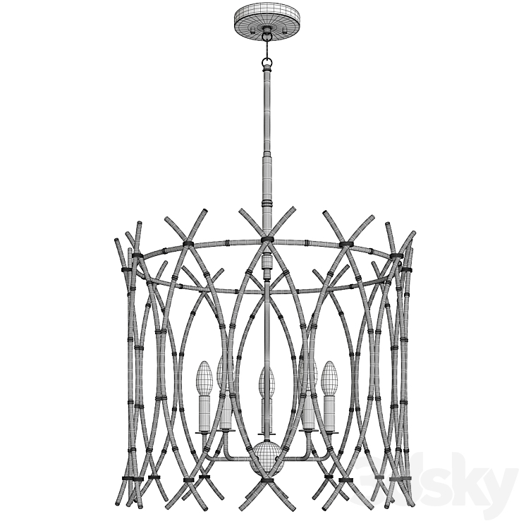 Woven bamboo chandelier 3DS Max Model - thumbnail 2