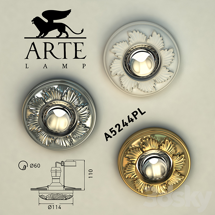 Arte lamp A5244PL-1CC A5244PL-1GO A5244PL-1WH 3DS Max - thumbnail 1