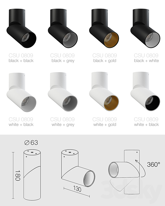 Surface-mounted luminaire Ledron CSU0809 3DS Max Model - thumbnail 3