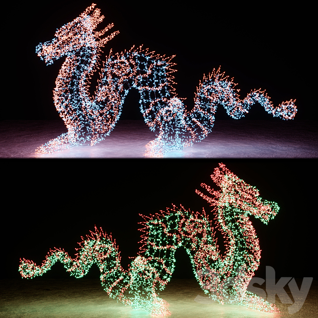 Dragon made of garlands 3ds Max - thumbnail 1