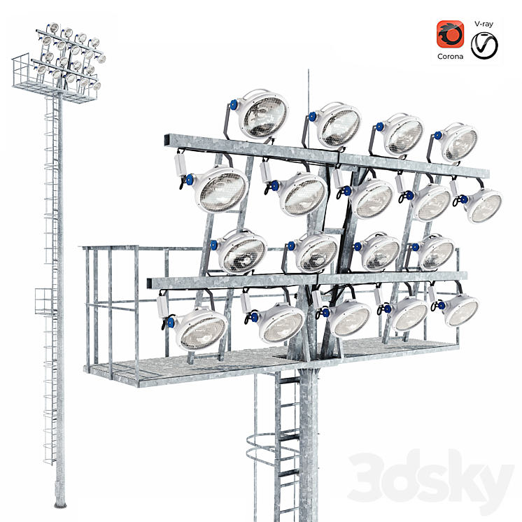 Lighting mast with stationary crown MGF-20-SR 3DS Max Model - thumbnail 3