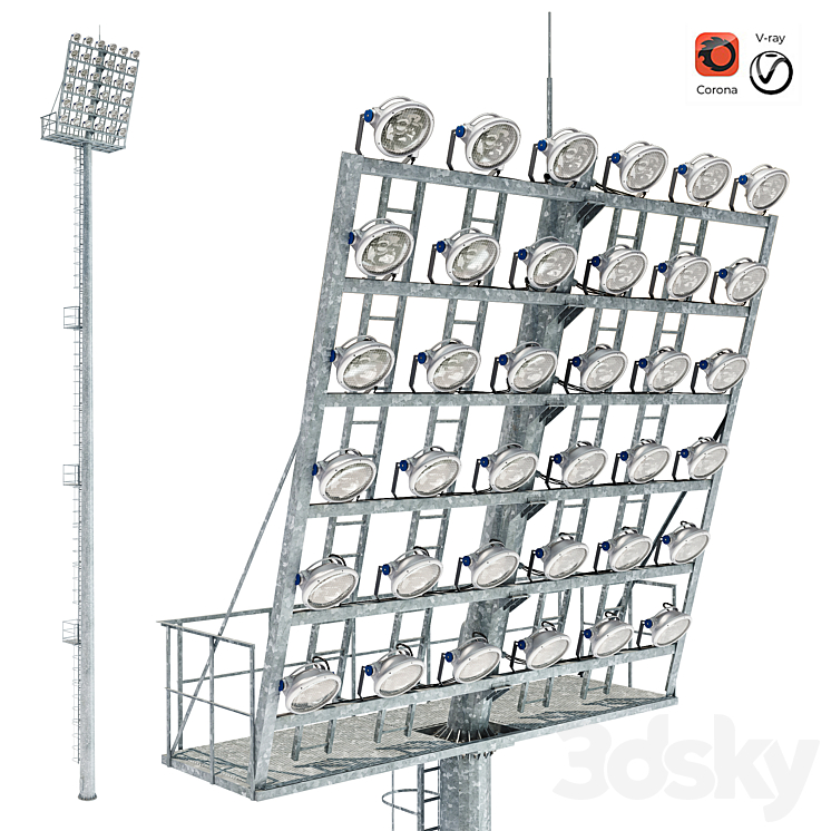 Lighting mast with stationary crown MGF-40-SR 3DS Max Model - thumbnail 3