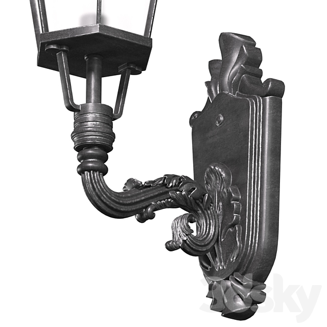 Outdoor wall streetlight. Classical Outdoor Wall Lamp Lighted Lantern Sconce 3DS Max Model - thumbnail 2