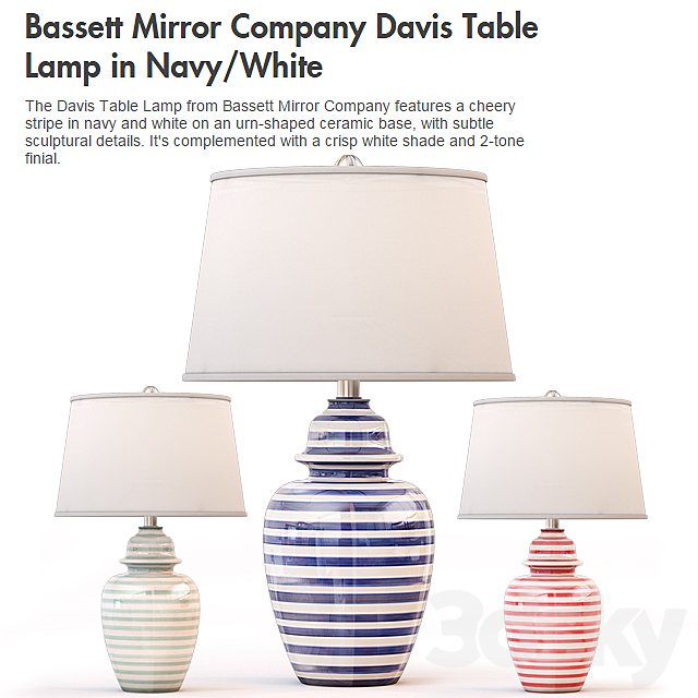 Bassett Mirror Company Davis Table Lamp in NavyWhite 3DSMax File - thumbnail 1