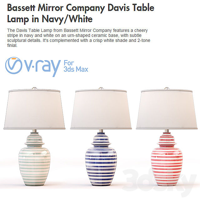 Bassett Mirror Company Davis Table Lamp in NavyWhite 3DSMax File - thumbnail 2