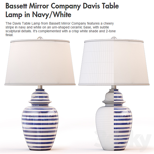 Bassett Mirror Company Davis Table Lamp in NavyWhite 3DSMax File - thumbnail 3