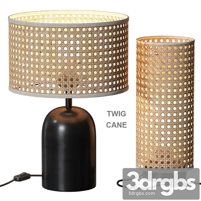 Cane table lamp with rattan keria - thumbnail 1