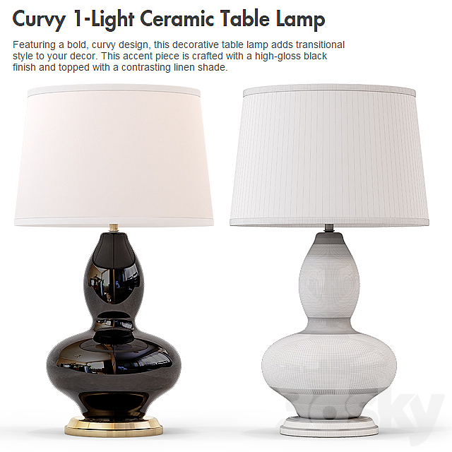 Curvy 1-Light Ceramic Table Lamp 3DS Max Model - thumbnail 2