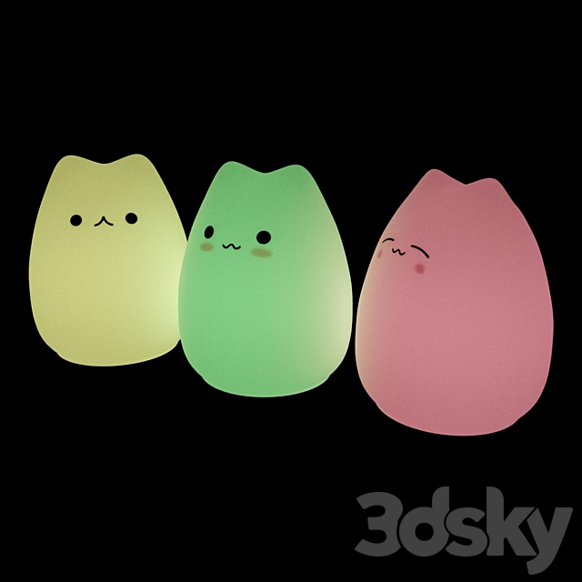 Cute Cat LED Night Lamp 3DS Max Model - thumbnail 2