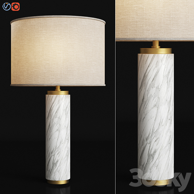 Cylindrical Column Marble Table Lamp 3DS Max - thumbnail 1