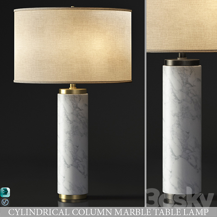 CYLINDRICAL COLUMN MARBLE TABLE LAMP 3DS Max - thumbnail 1