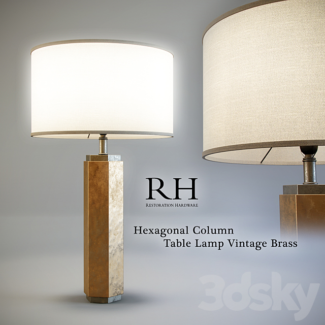 Hexagonal Column Table Lamp Vintage Brass 3ds Max - thumbnail 1