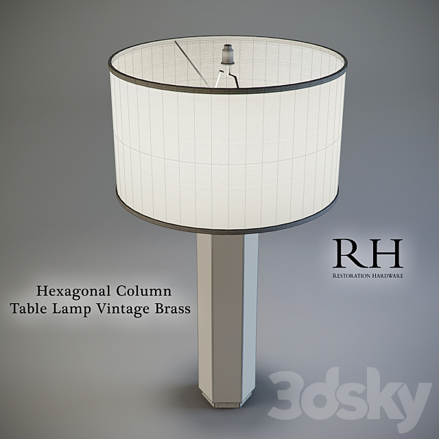 Hexagonal Column Table Lamp Vintage Brass 3ds Max - thumbnail 2