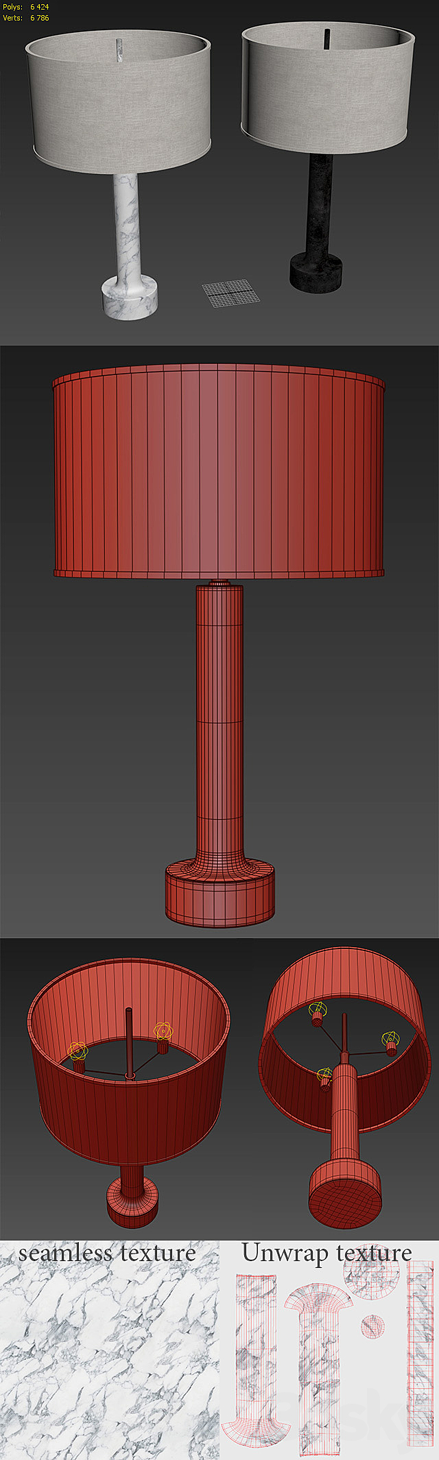 ITALIAN FLARED COLUMN MARBLE TABLE LAMP 3DSMax File - thumbnail 3