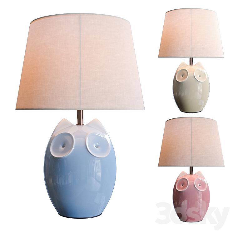 Lighting and Interiors – Hector Owl Table Lamp (blue cream pink) 3DS Max - thumbnail 1