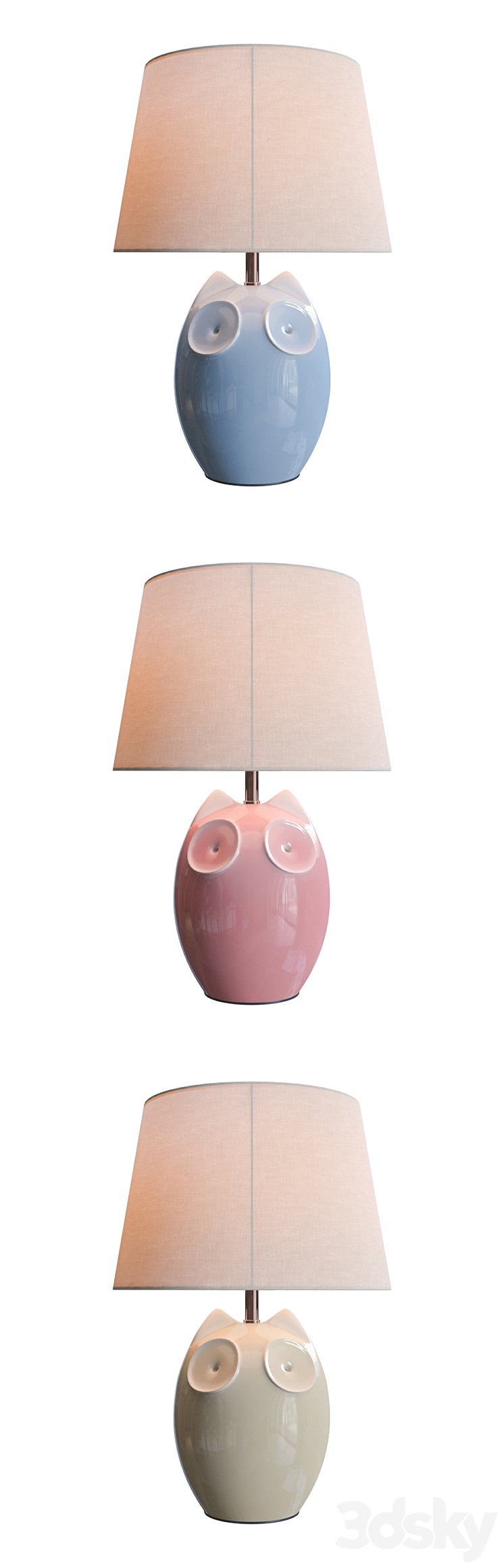 Lighting and Interiors – Hector Owl Table Lamp (blue cream pink) 3DS Max - thumbnail 2