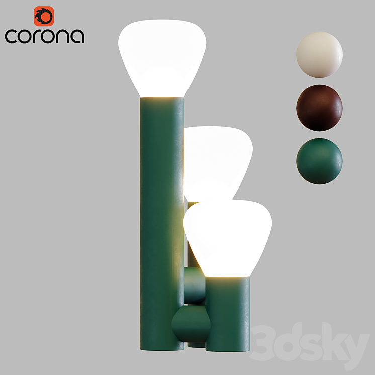 Minimalist Style 3-Light Brown\/Green\/White Table Lamp 3DS Max Model - thumbnail 1