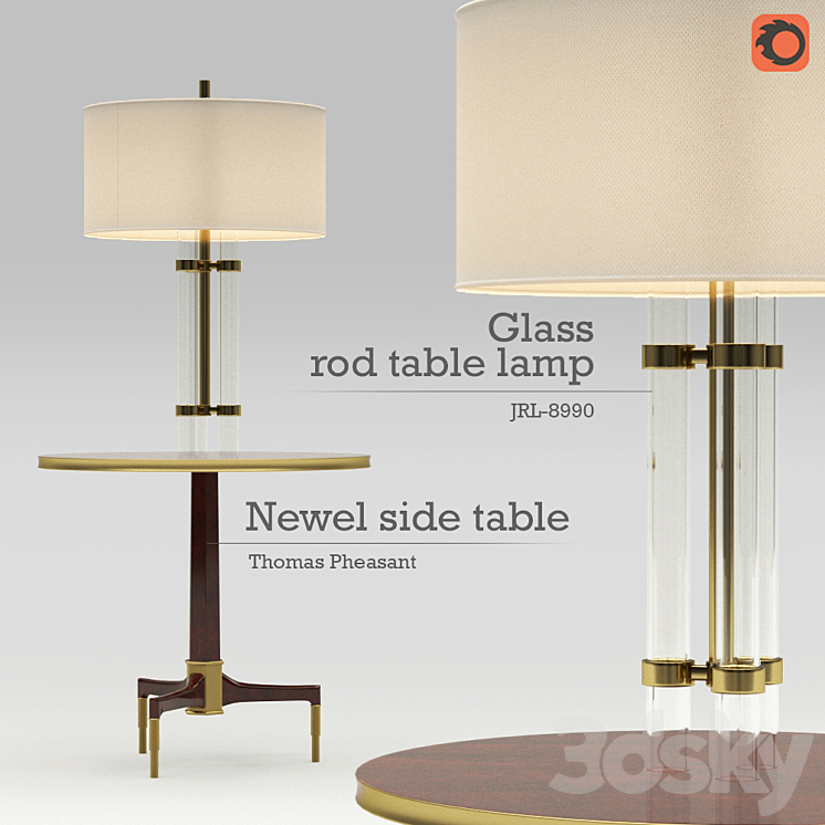 Set of Glass Rod Table Lamp (JRL-8990) & Newel Side Table by Thomas Pheasant (No. 8660) 3DS Max - thumbnail 1