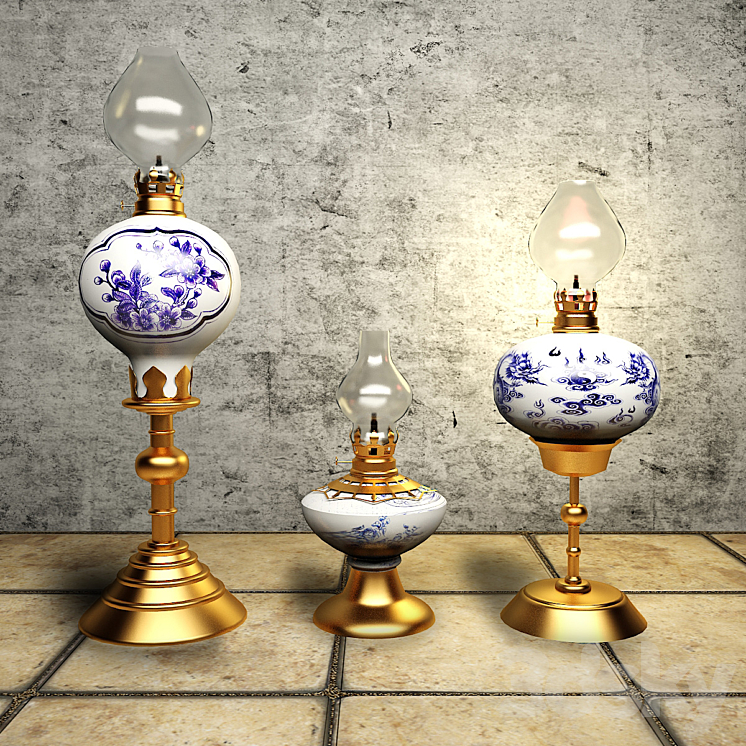 SET OF THREE OIL LAMP 3DS Max - thumbnail 1