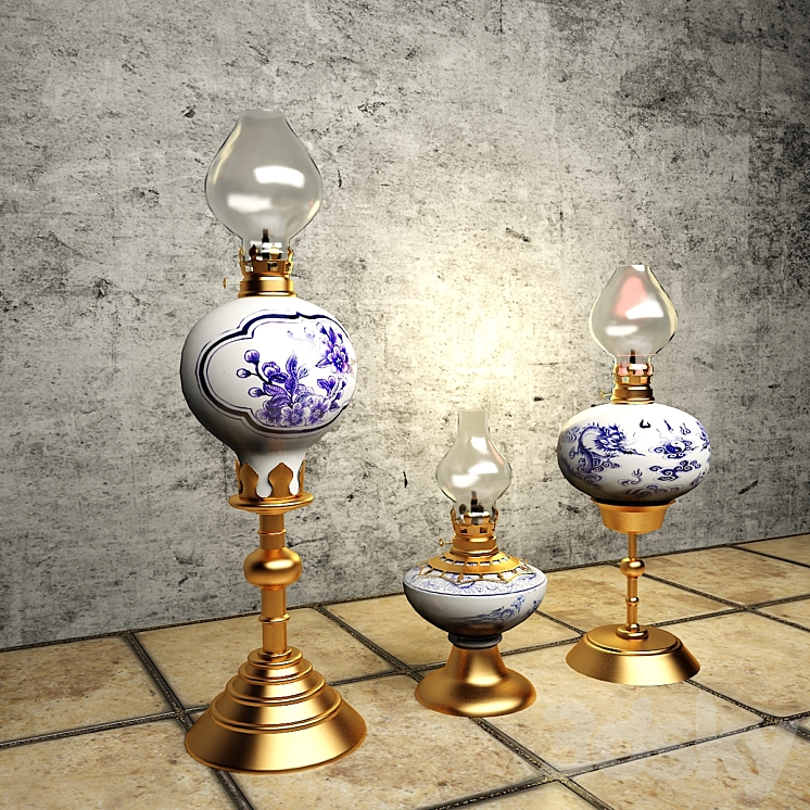 SET OF THREE OIL LAMP 3DS Max - thumbnail 2