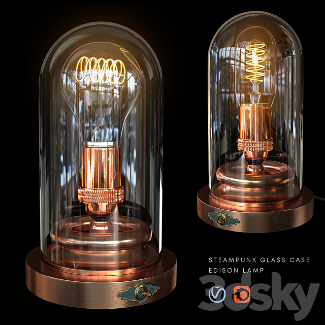 Steampunk Glass Case – Edison Lamp 3DSMax File - thumbnail 1