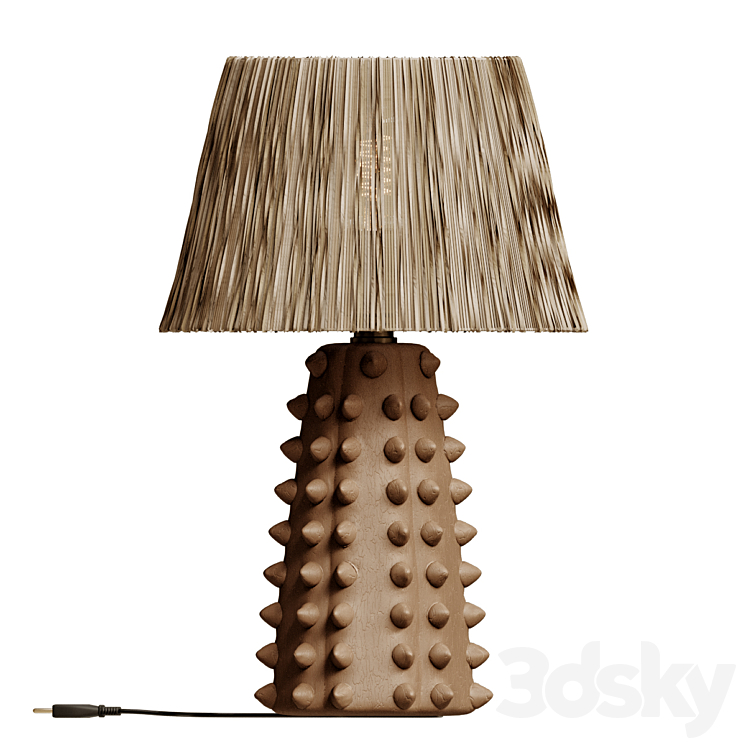 Tan Spiked Terracotta Table Lamp With Raffia Shade 3DS Max Model - thumbnail 1