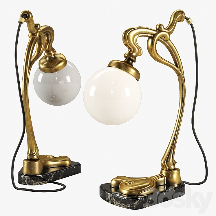 Vintage Gilt Bronze Art Nouveau Desk Lamp 3DS Max - thumbnail 1