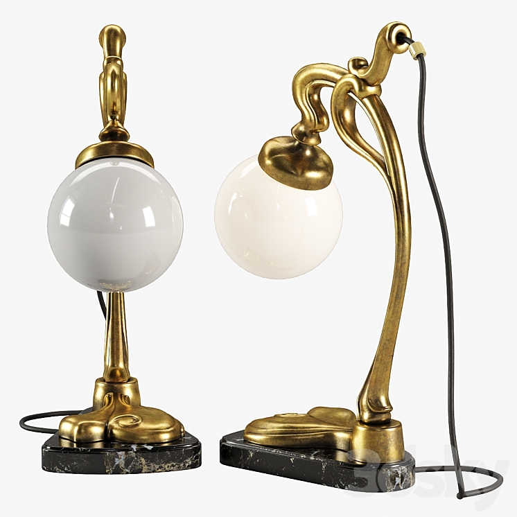 Vintage Gilt Bronze Art Nouveau Desk Lamp 3DS Max - thumbnail 2