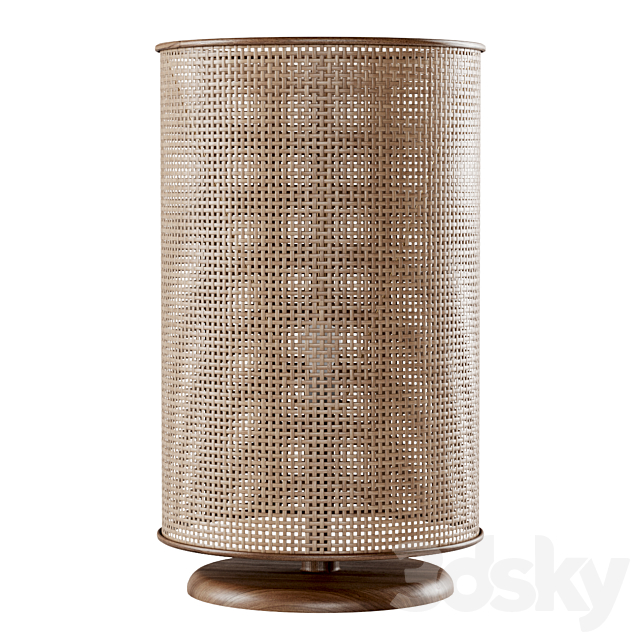 Wooden rattan table lamp L500 _ Round table lamp 3DS Max Model - thumbnail 2