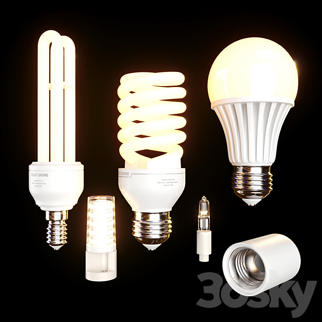 Energy saving lamps set 3ds Max - thumbnail 1